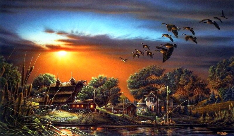 Flying Geese over Farm — Orange