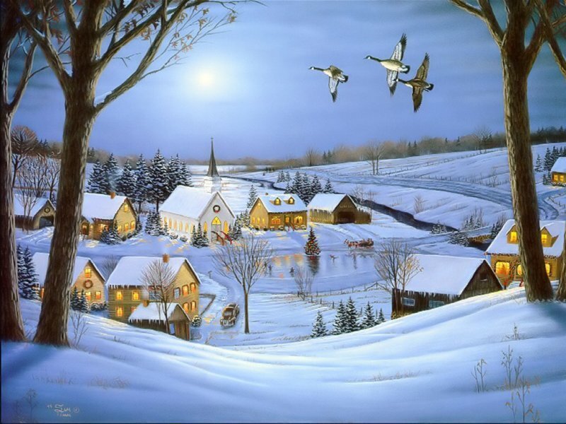 Flying Geese over Village