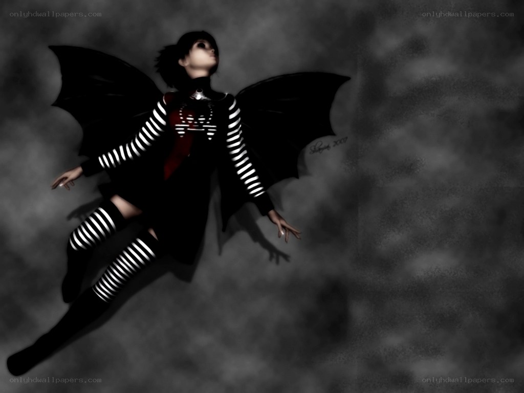 flying goth girl with wings