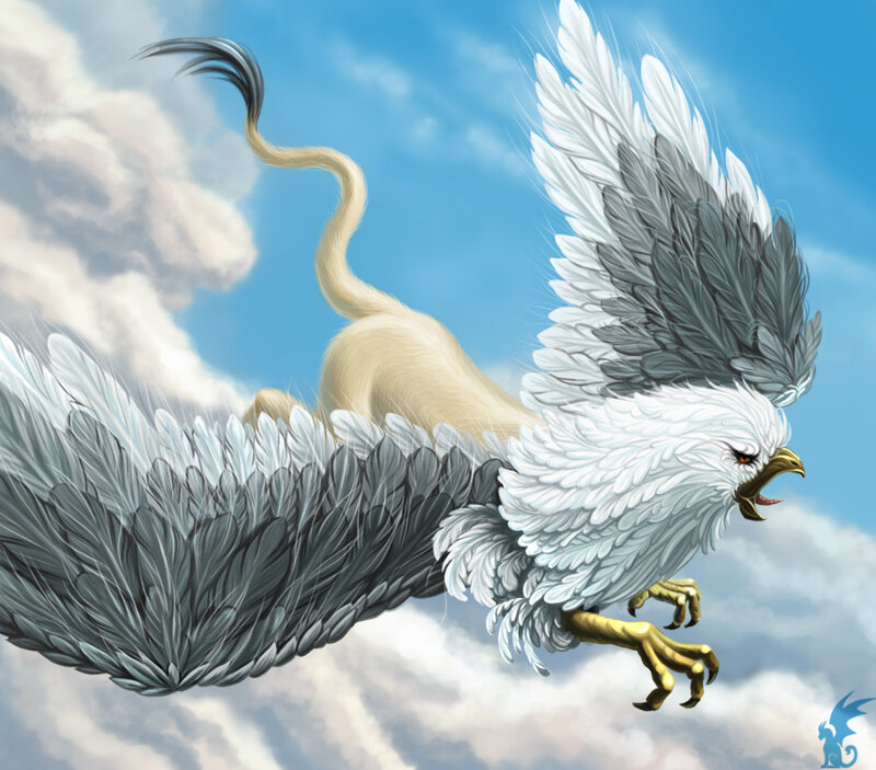 flying griffin in the sky