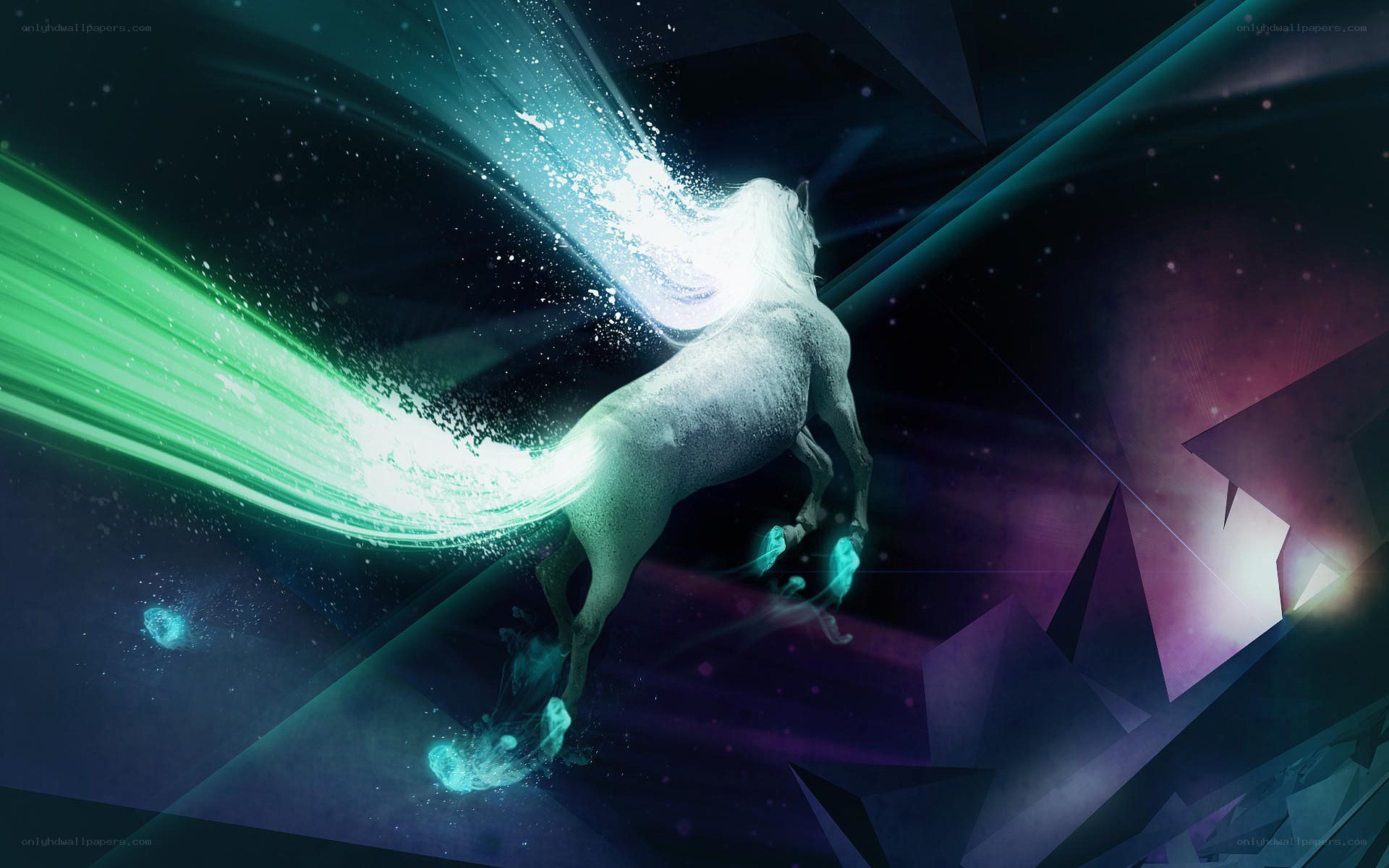 flying horse in cosmic light