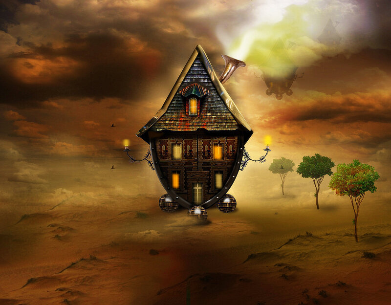 Flying House in Desert