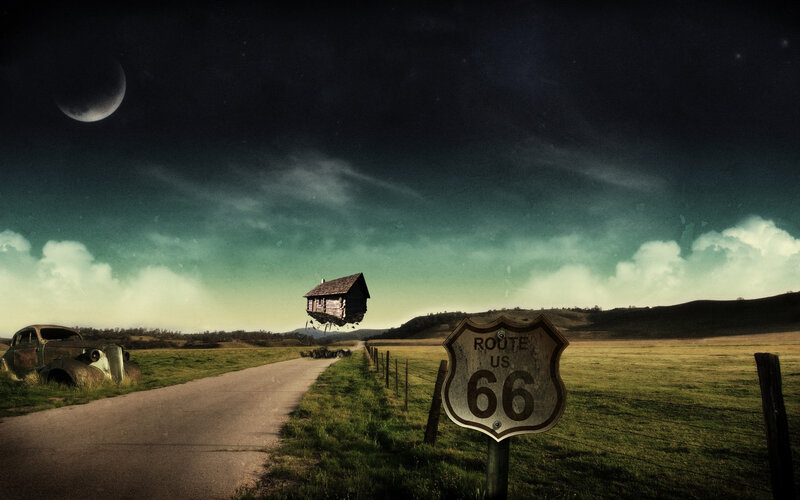 Flying House over Road