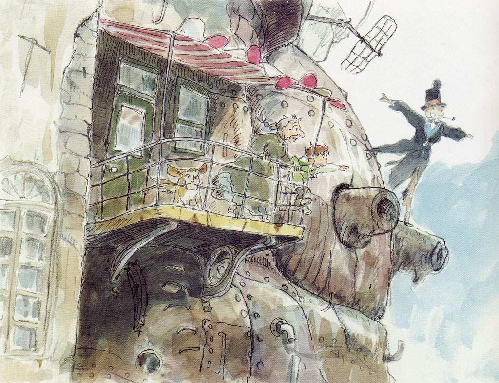 Flying house with characters