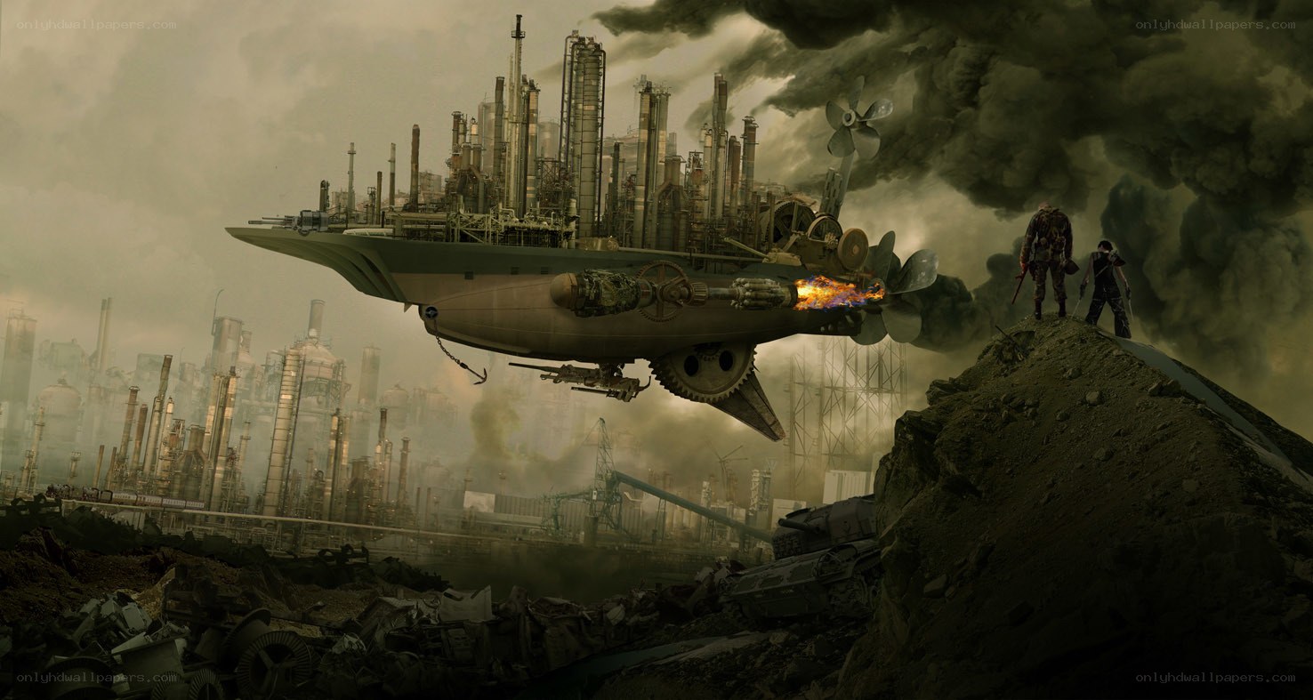 flying industrial city