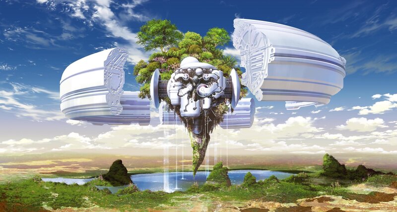 flying island with engine