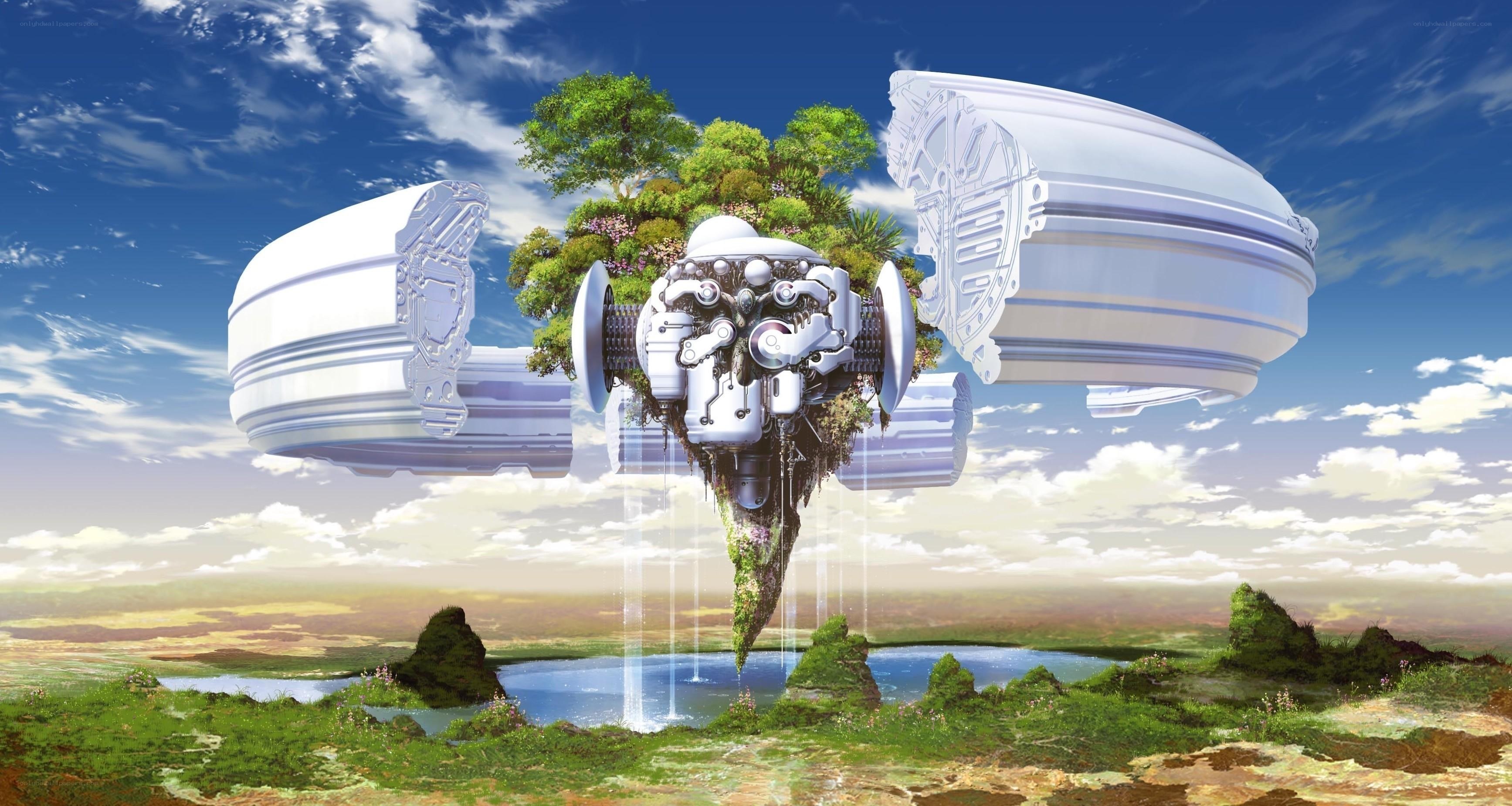 flying island with engine