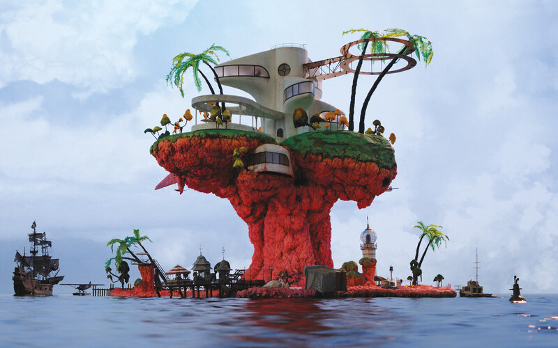 flying island with futuristic building