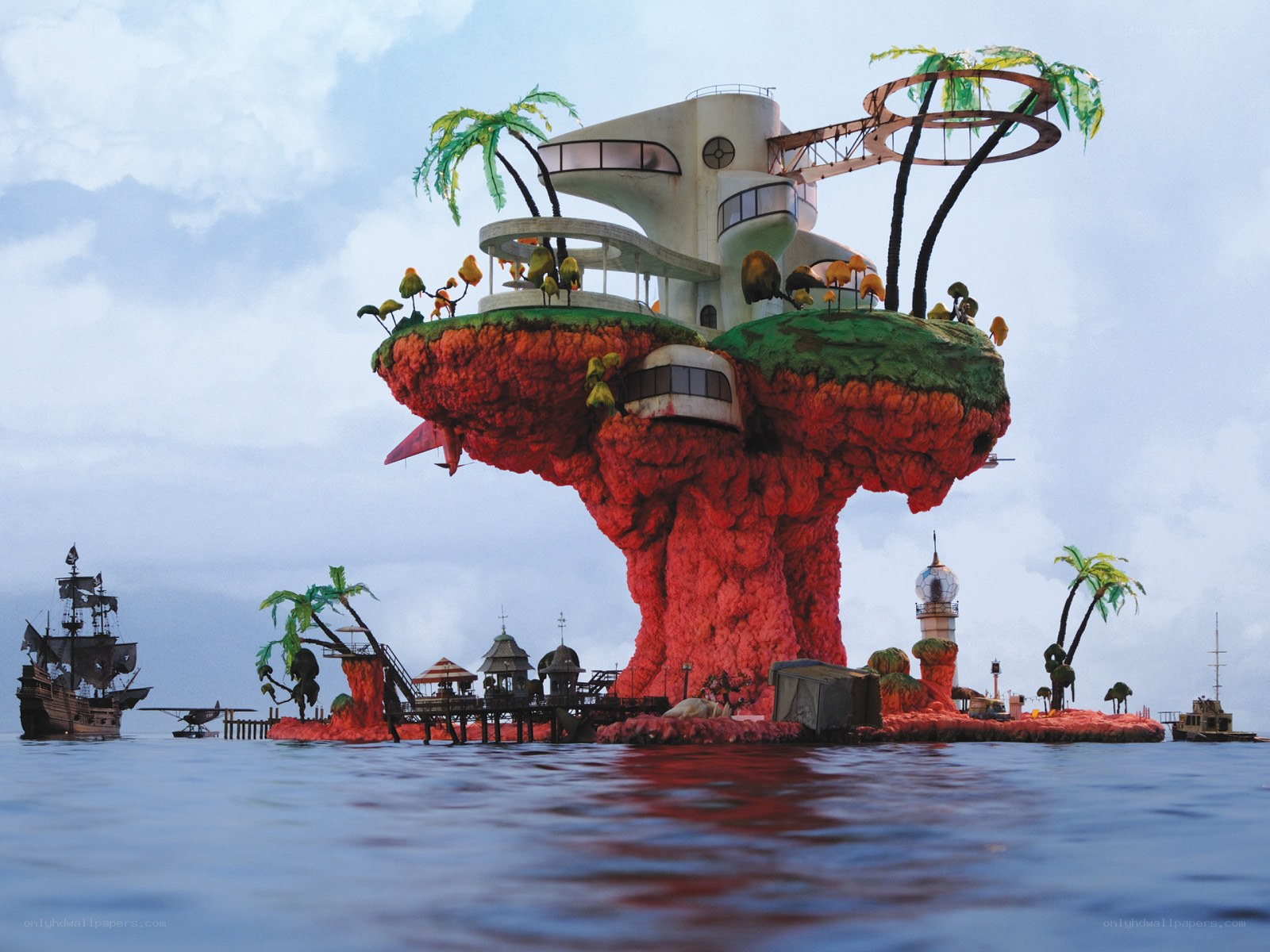 flying island with futuristic house
