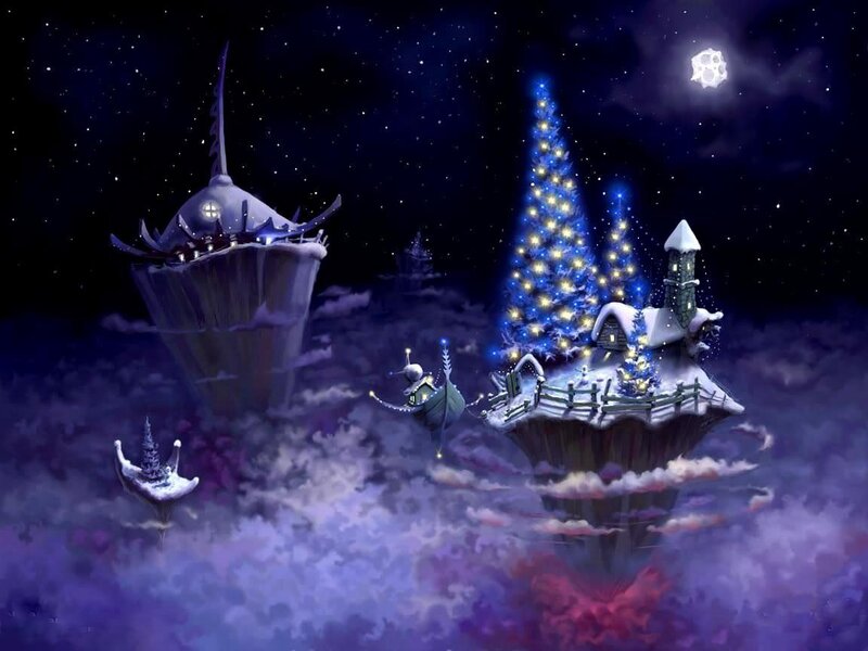flying islands at night