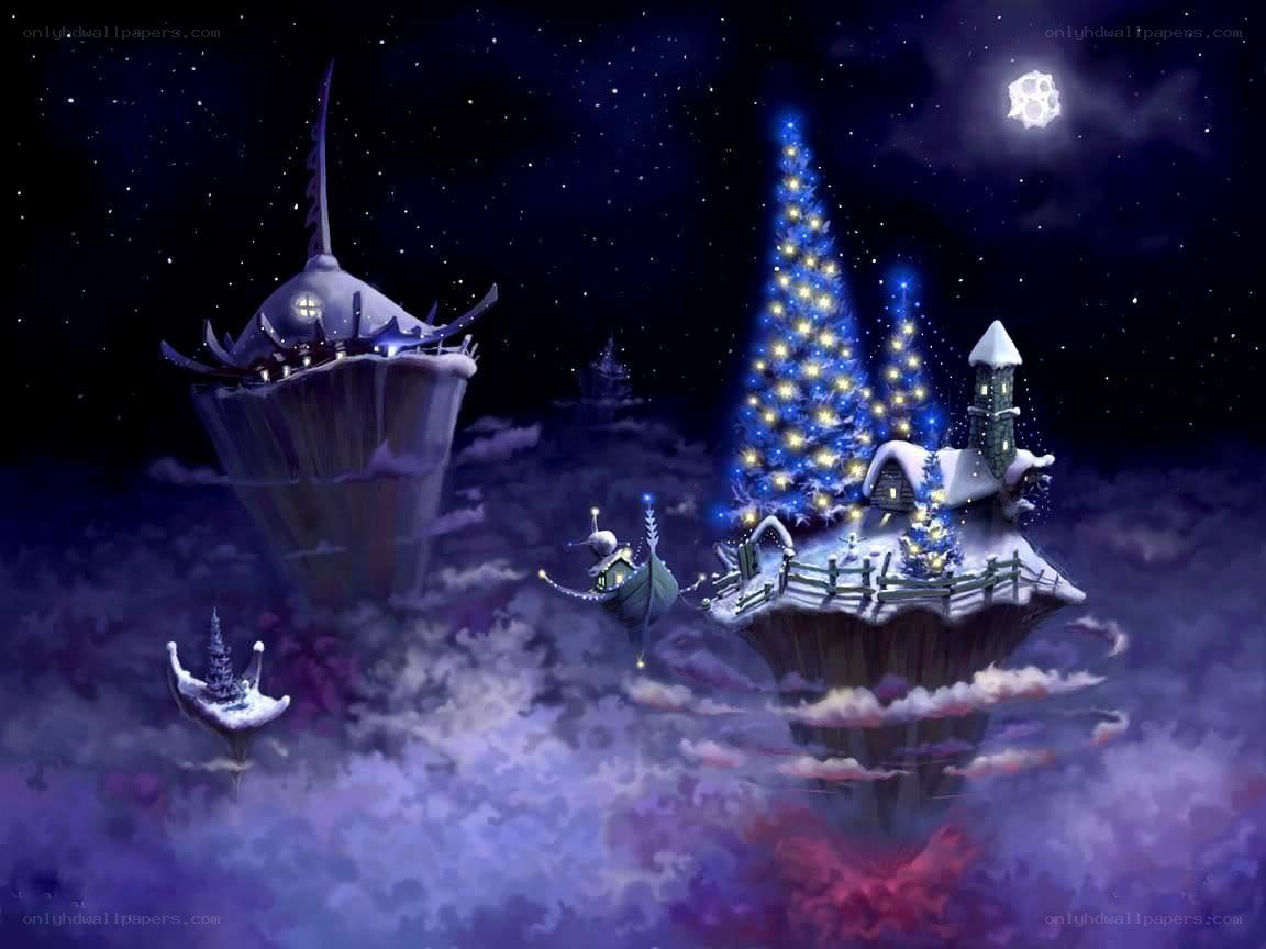 flying islands at night