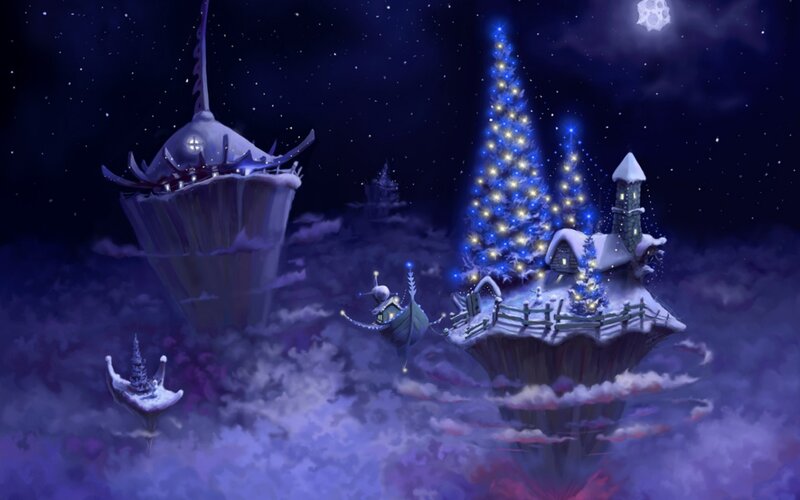 Flying Islands at Night — Blue, Magical