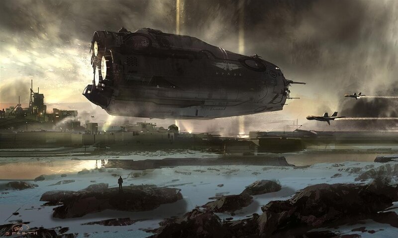 Flying Military Ship — Gray