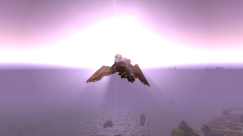 flying mount at sunset