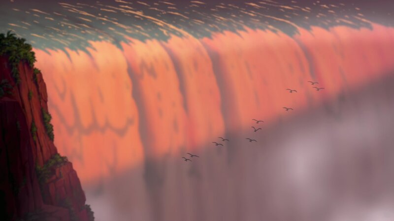 flying over a waterfall