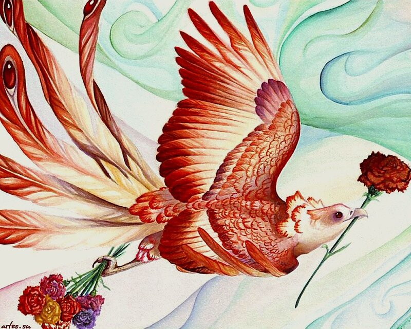 Flying Phoenix Bird — Red, Serene