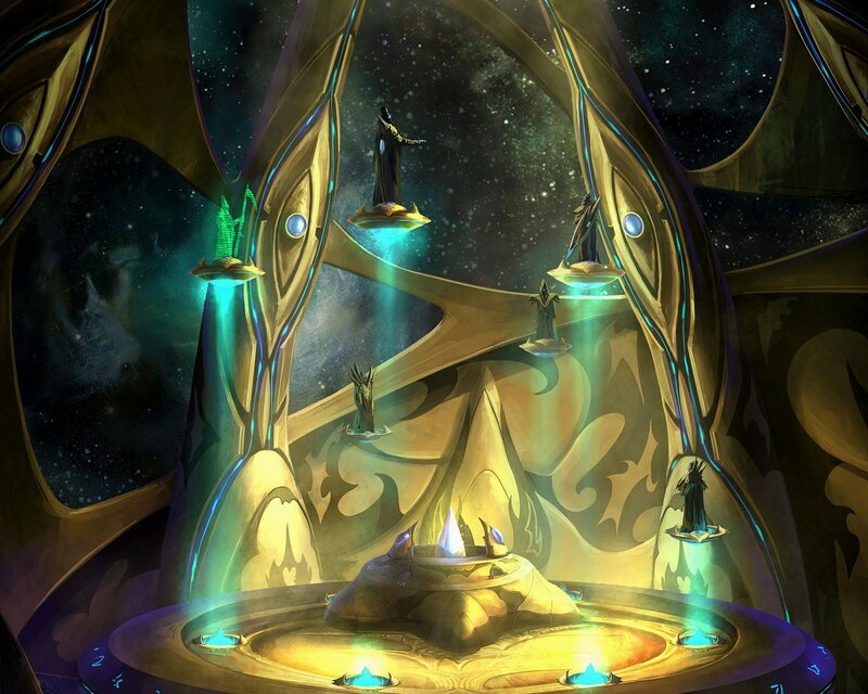 flying platforms in a celestial chamber
