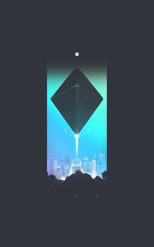Flying Pyramid over City — Blue