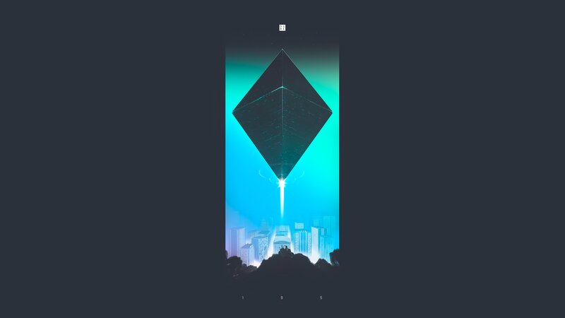 Flying Pyramid over City — Teal