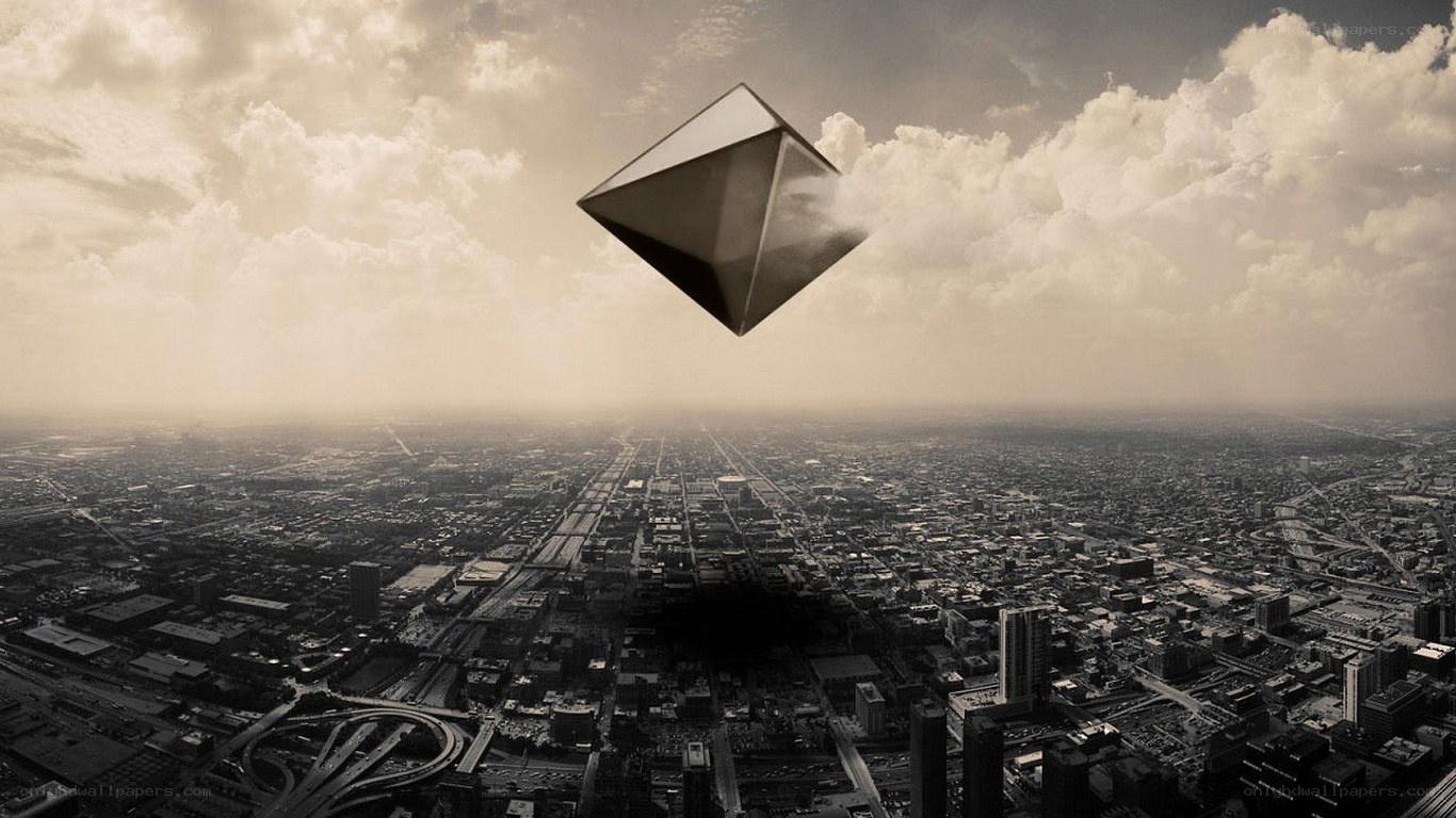 flying pyramid over city
