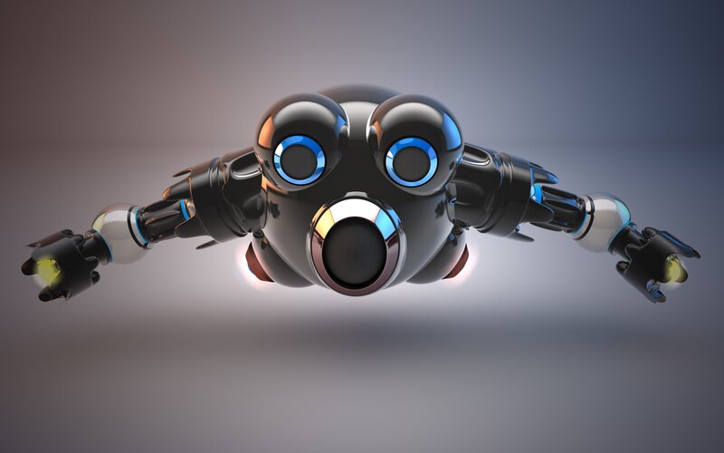 flying robot with glowing eyes