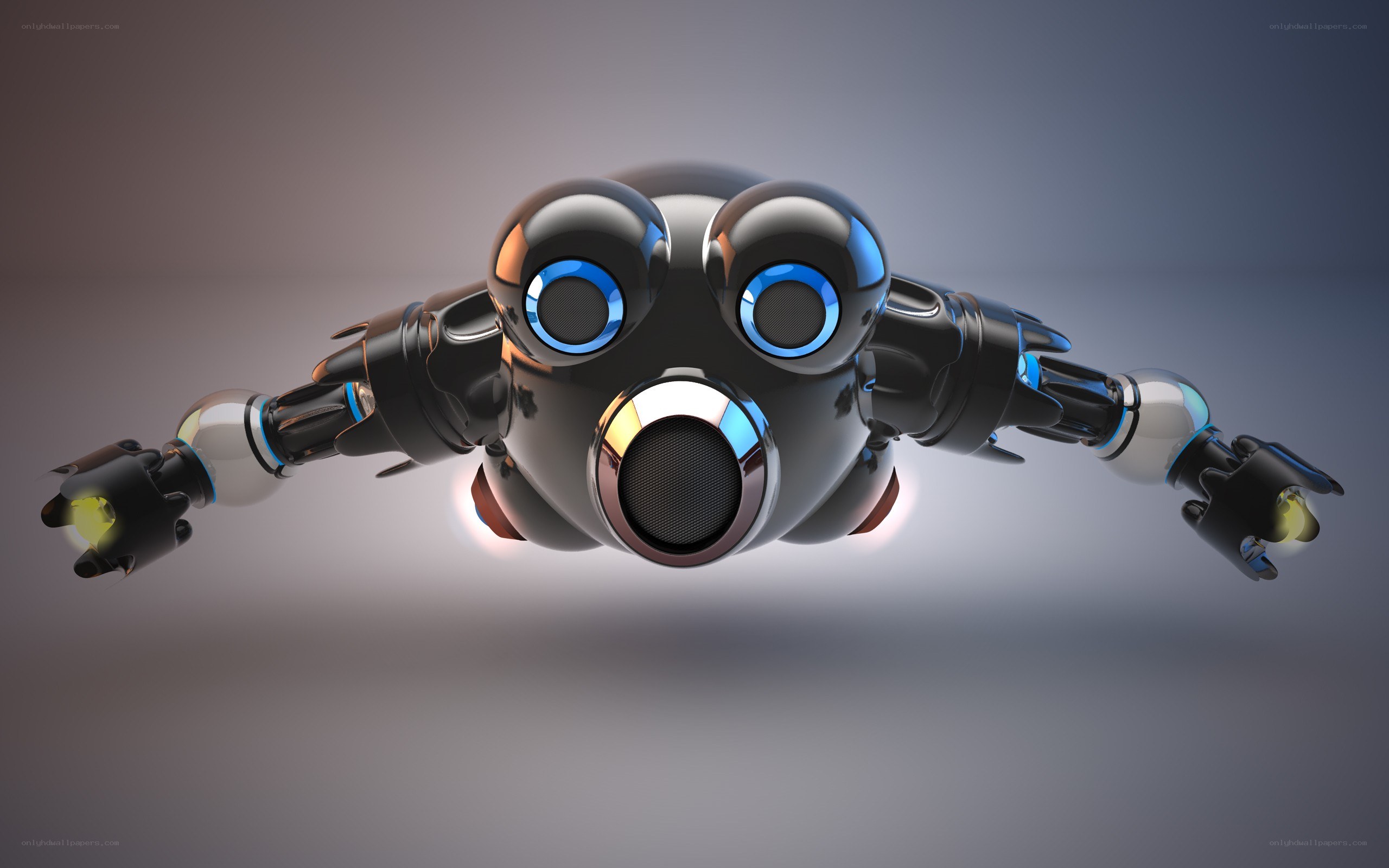 flying robot with glowing eyes