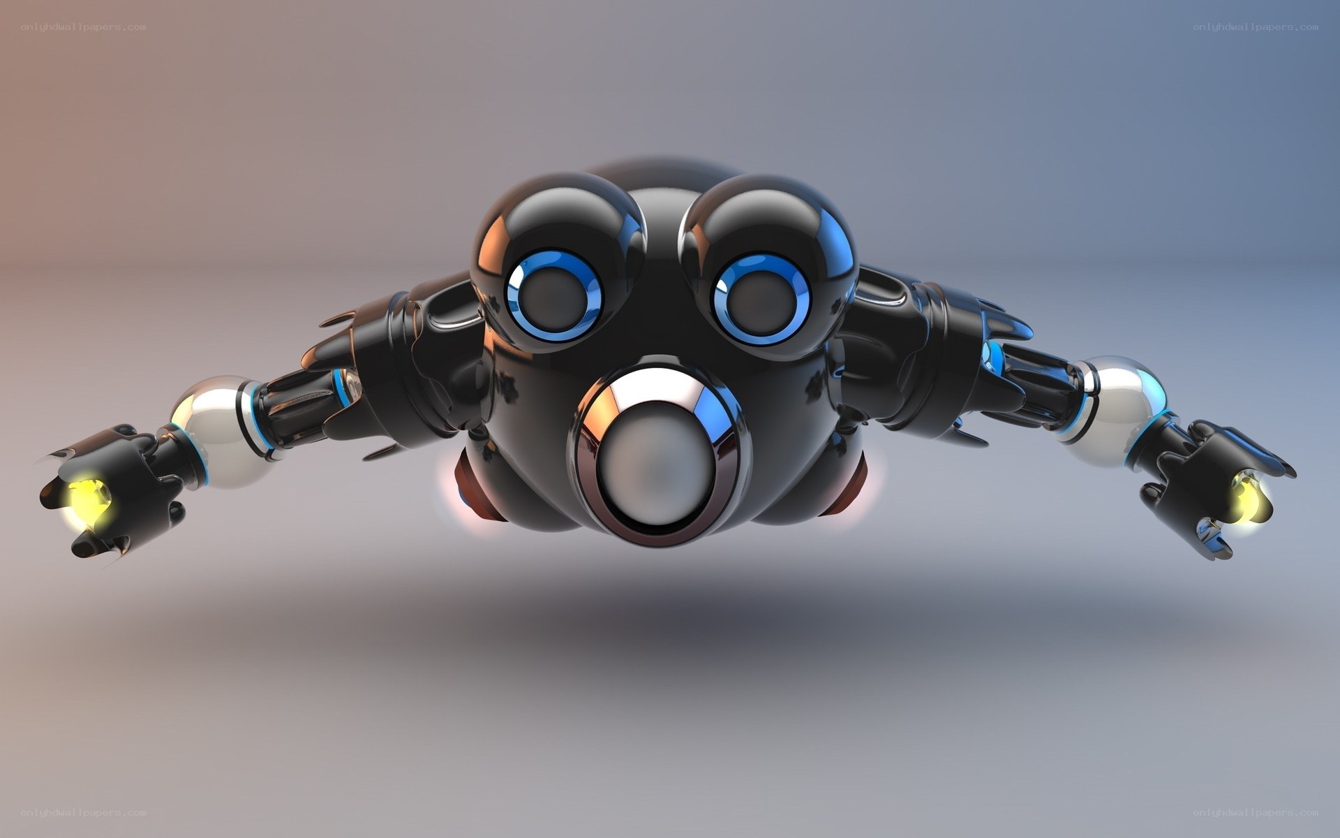 flying robot with glowing eyes