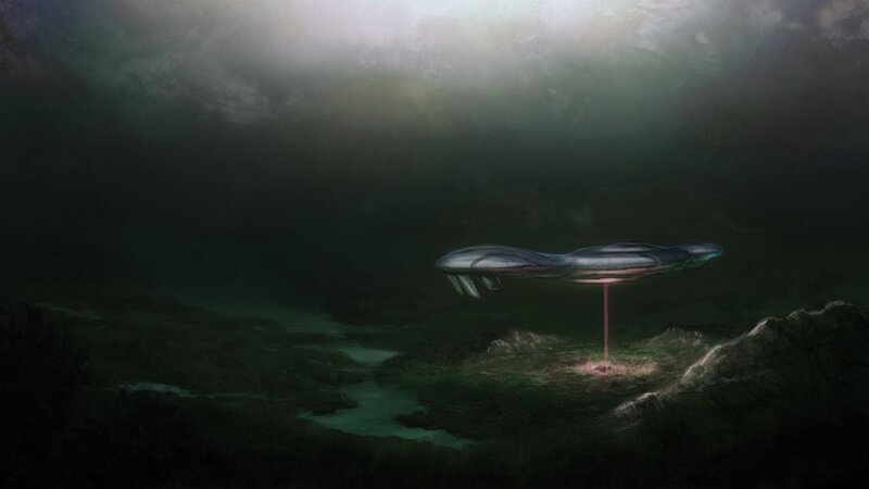 Flying Saucer on Alien Planet — Green