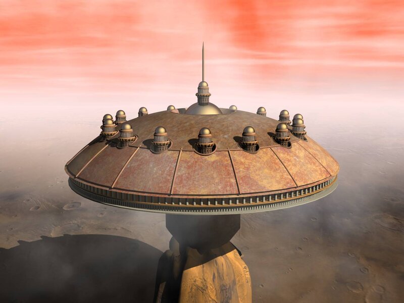 flying saucer on alien planet