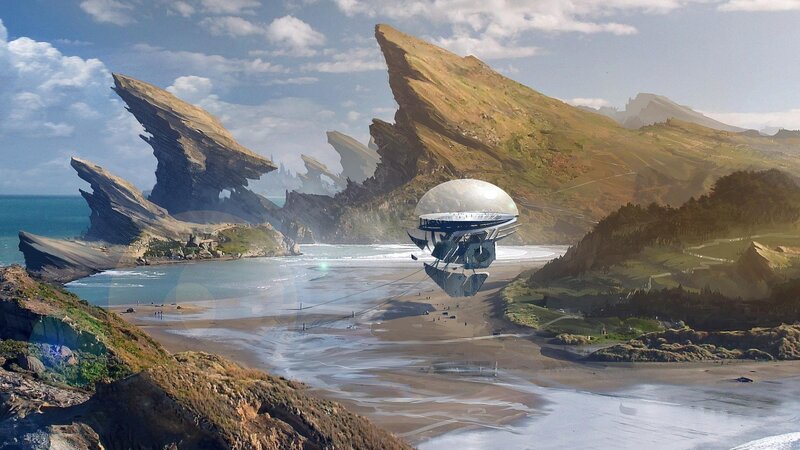 Flying Saucer over Beach — Blue