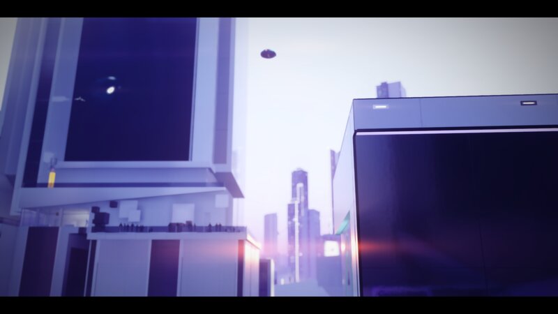 Flying Saucer over City — Purple