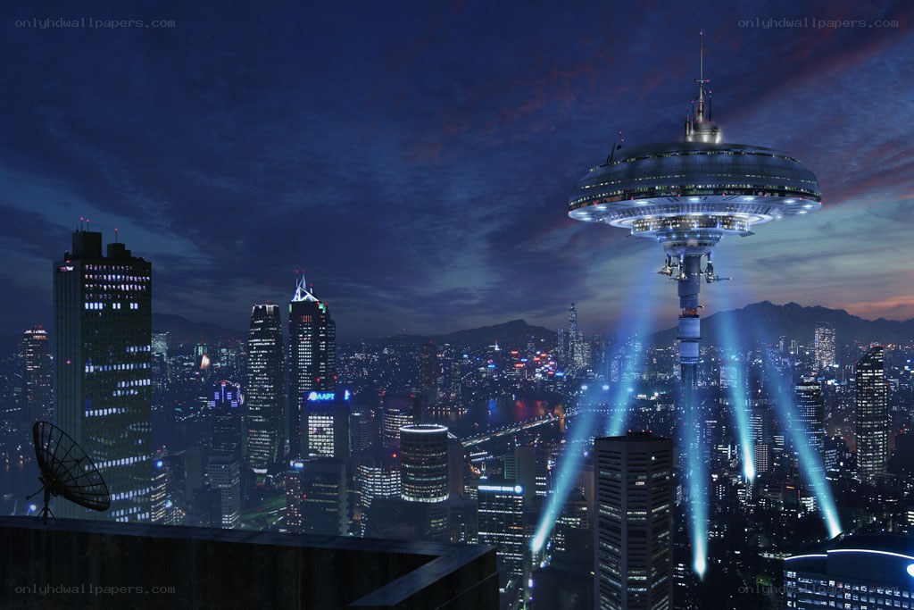 flying saucer over city