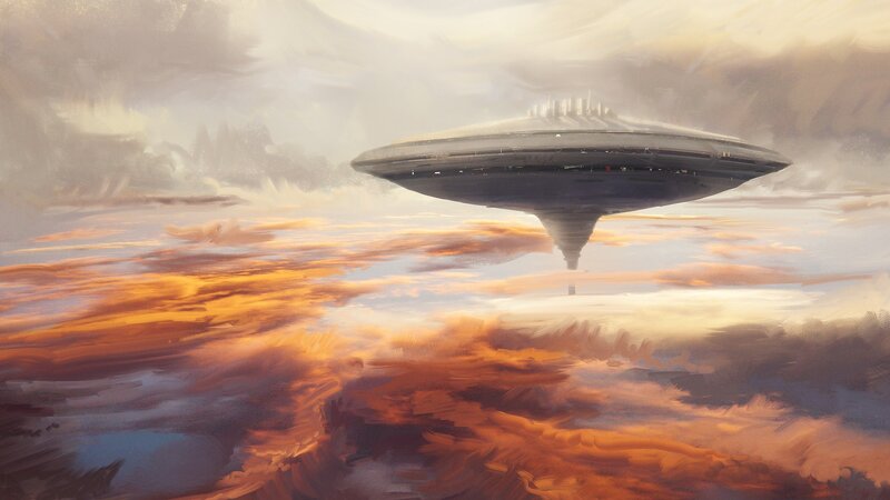 Flying Saucer over Clouds — Orange