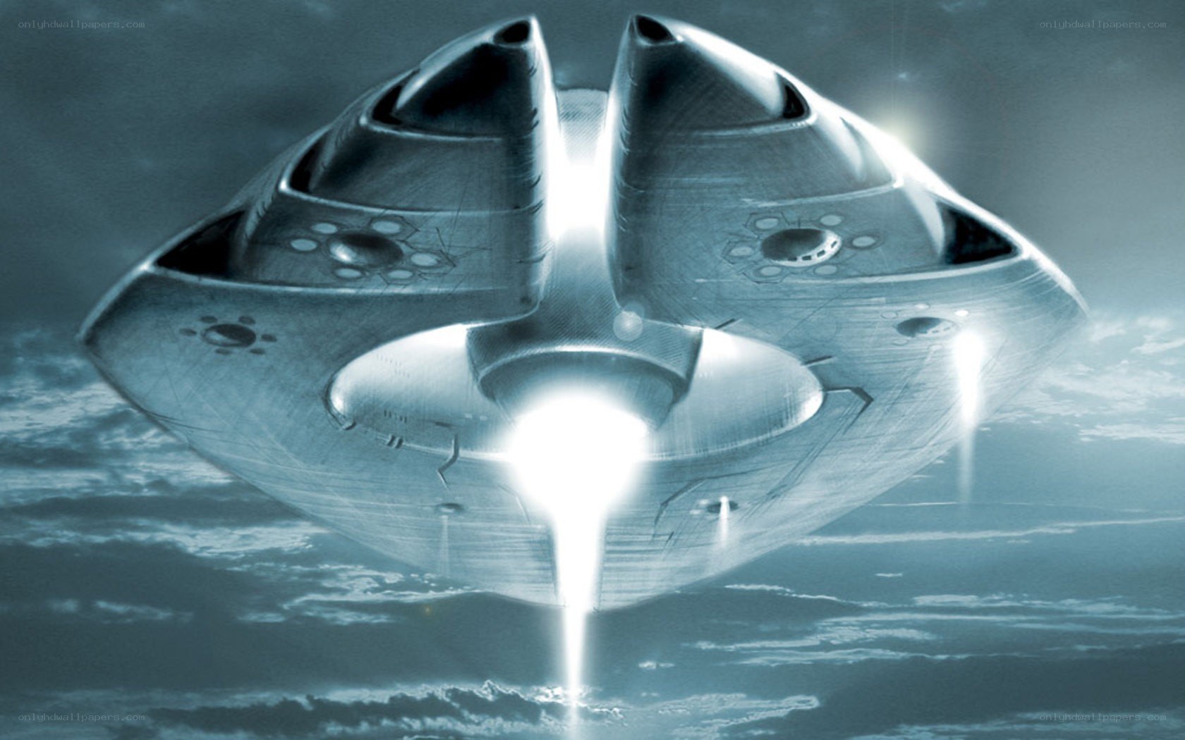 flying saucer over clouds