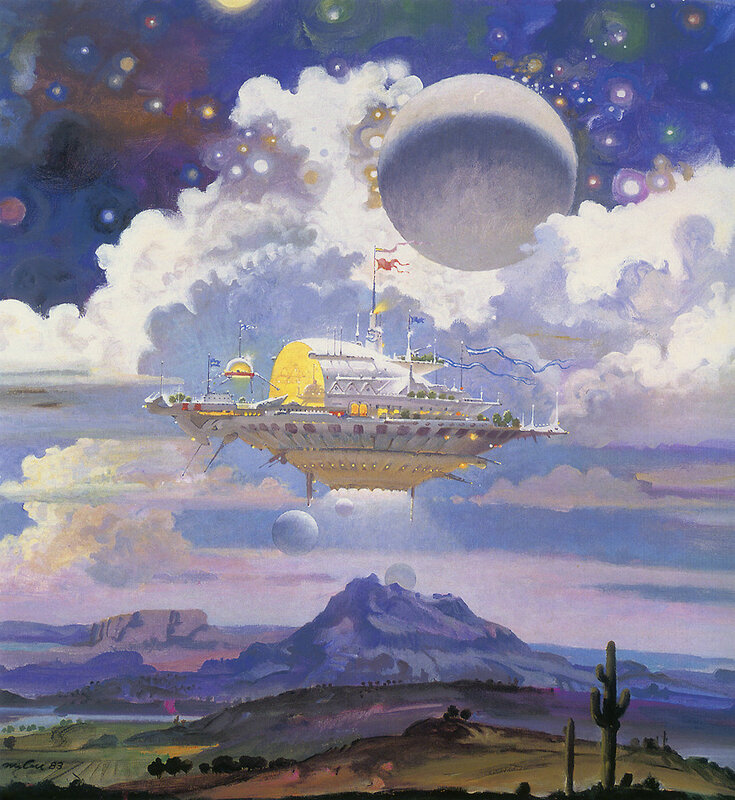 flying saucer over desert landscape