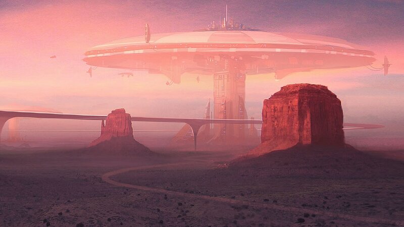 Flying Saucer over Desert — Pink, Dramatic