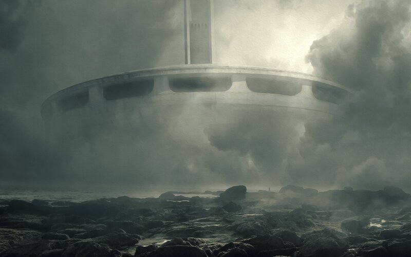 Flying Saucer over Rocks