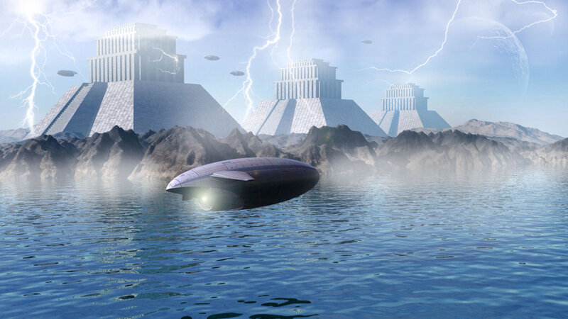 Flying Saucer over Water — Blue