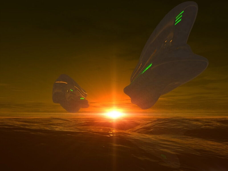 Flying Saucers over Ocean — Orange