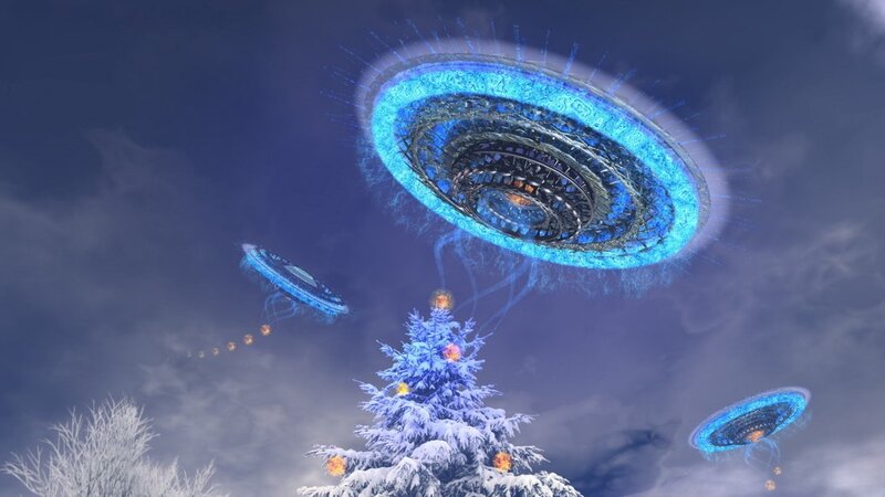 Flying Saucers over Tree