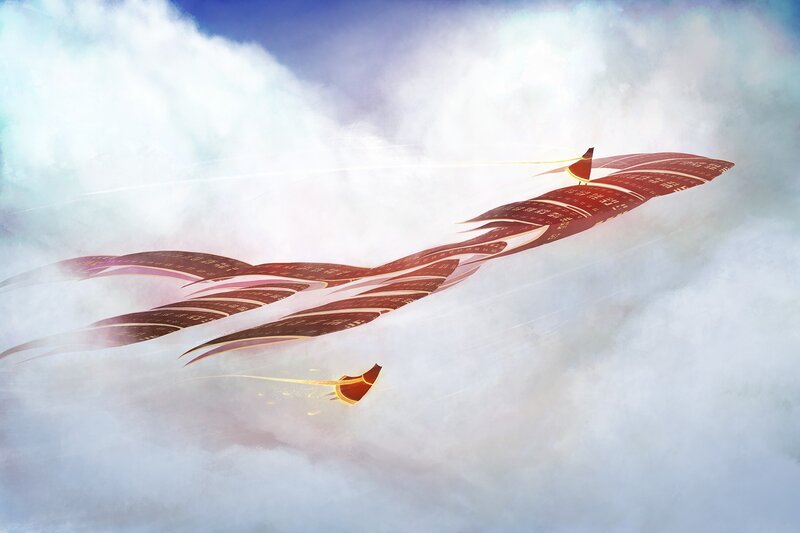 flying scroll in the clouds