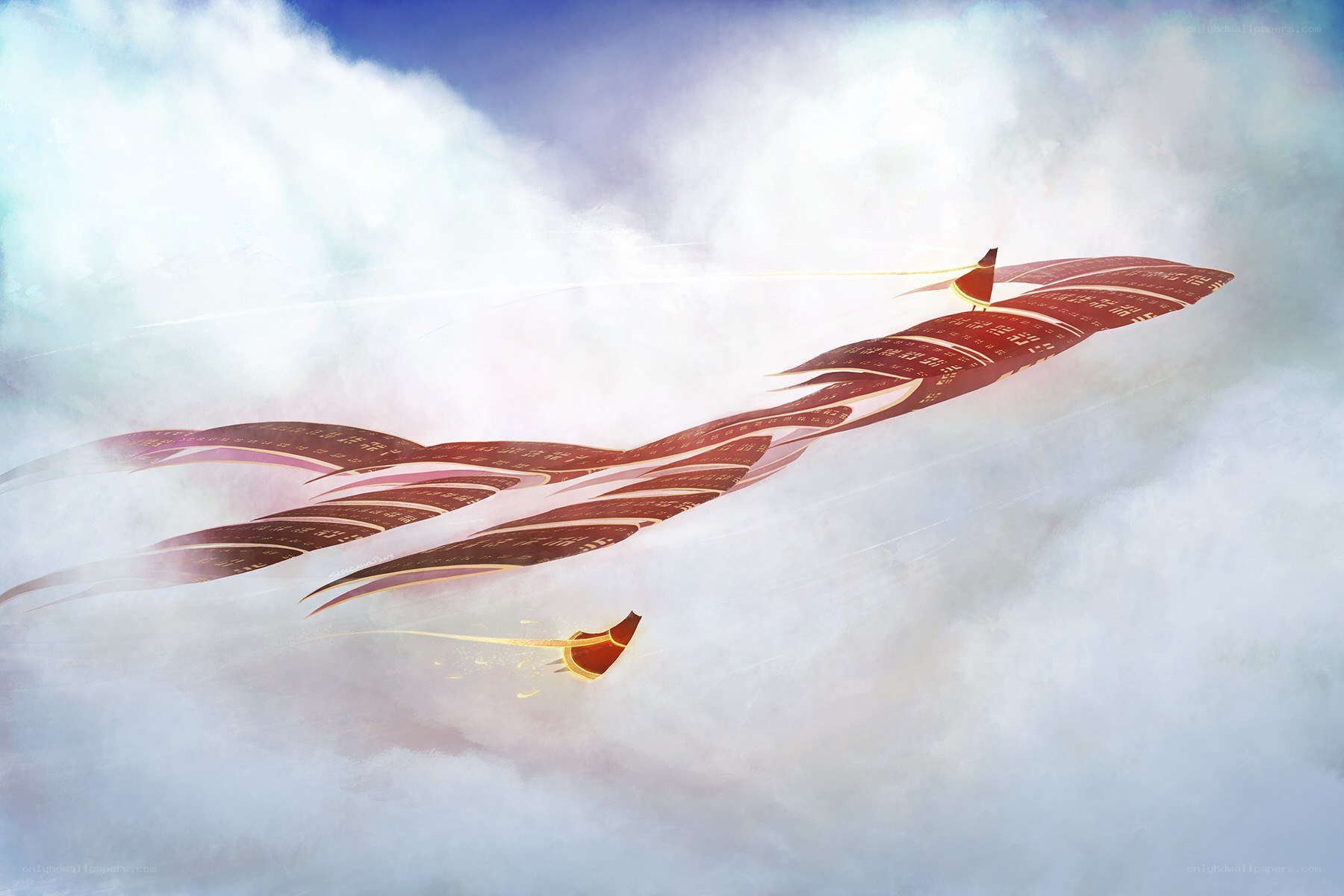 flying scroll in the clouds