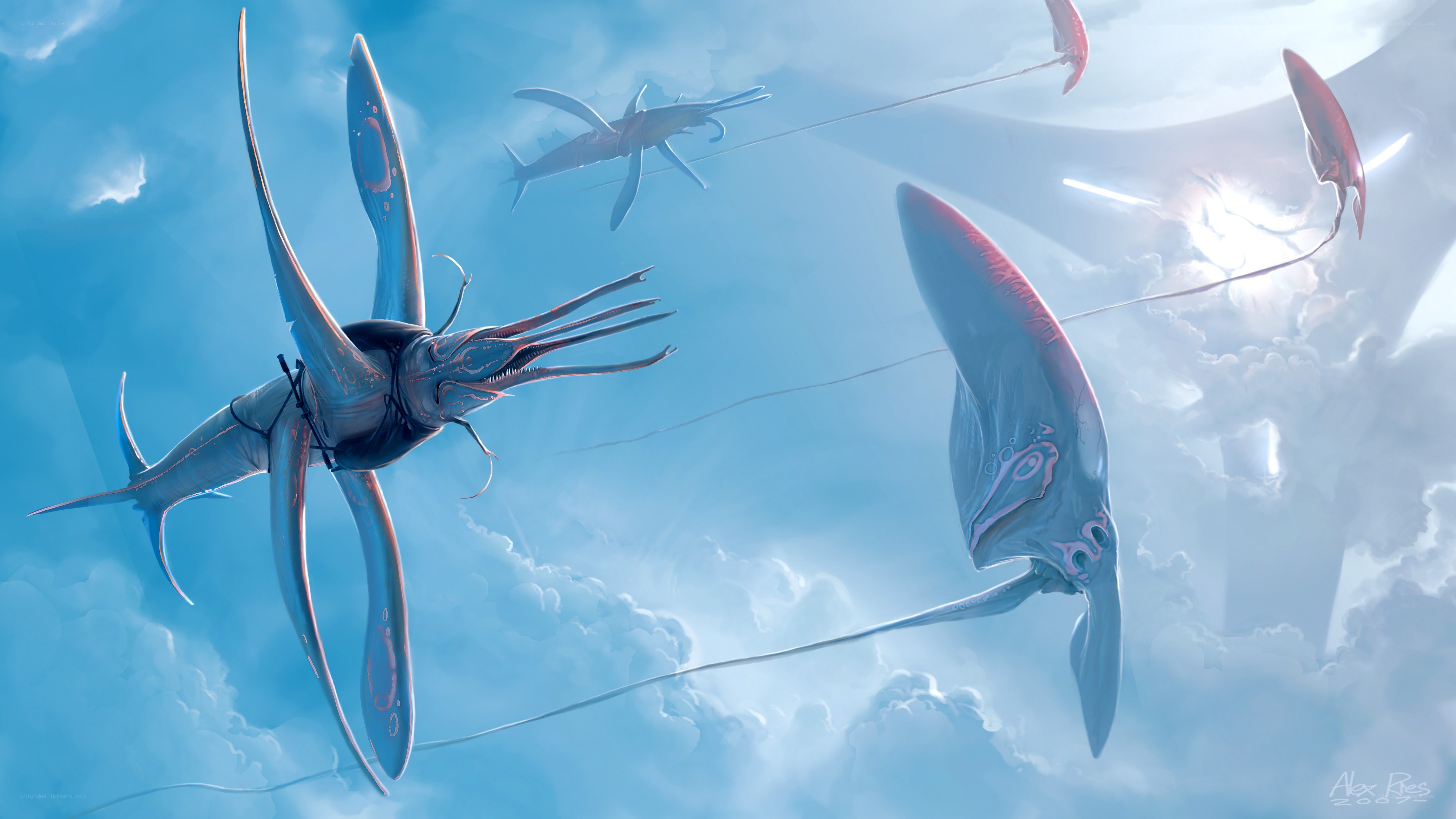 flying sea creatures in sky