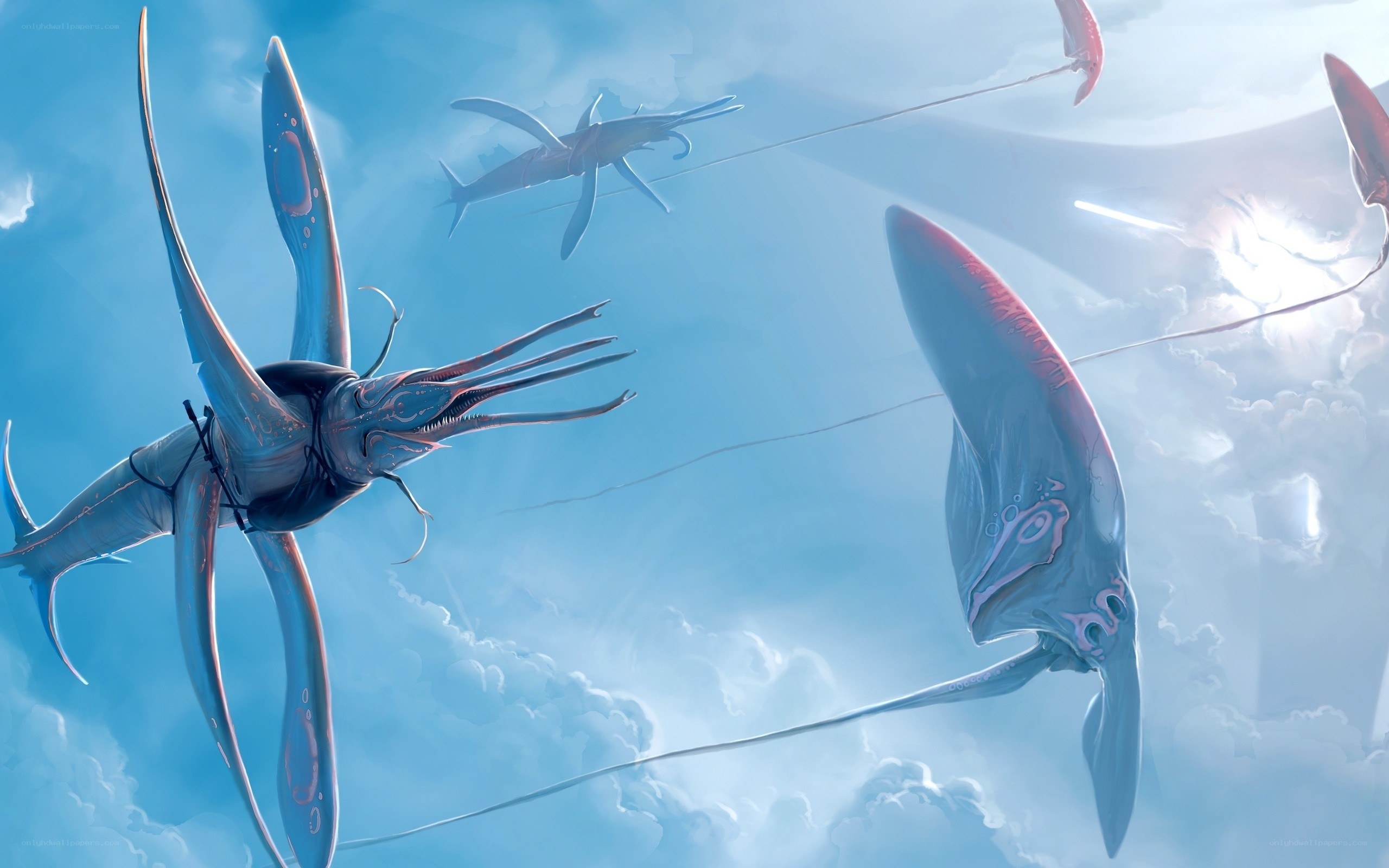 flying sea creatures in sky