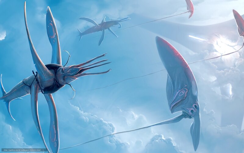 flying sea creatures in sky