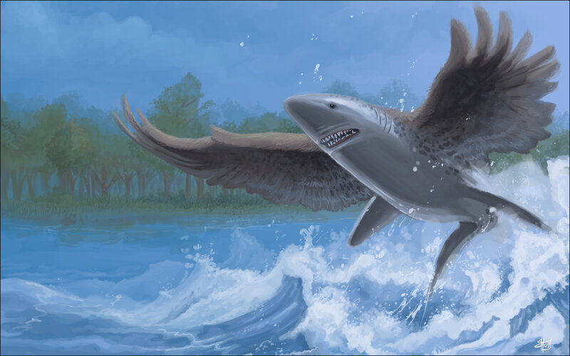 flying shark in river