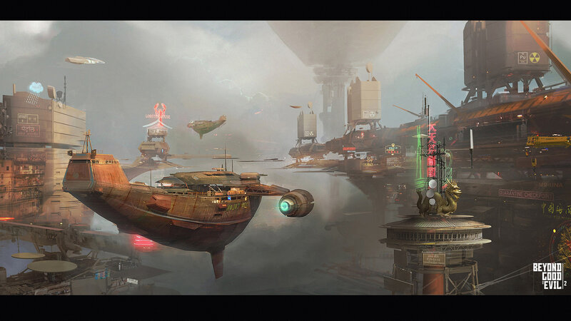 Flying Ship in City