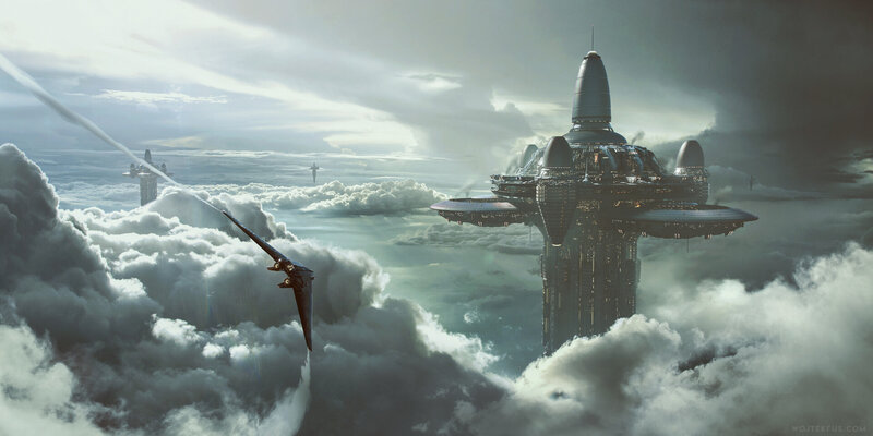 Flying Ship in Clouds — Gray