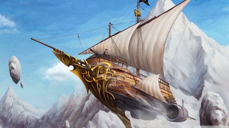 Flying Ship in Mountains — Blue