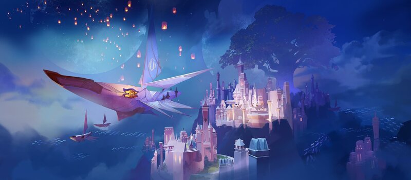 Flying Ship over Castle — Blue